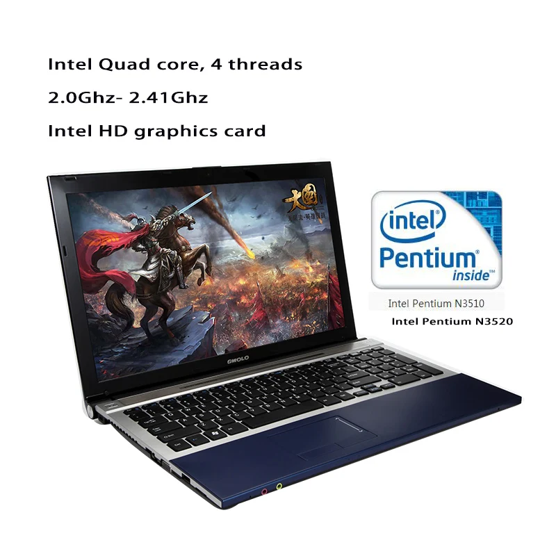 Ноутбук GMOLO игровой ноутбук 15 6 дюйма 4 Гб ОЗУ 500 HDD Pentium N3520 четыре ядра HDMI windows 10 |