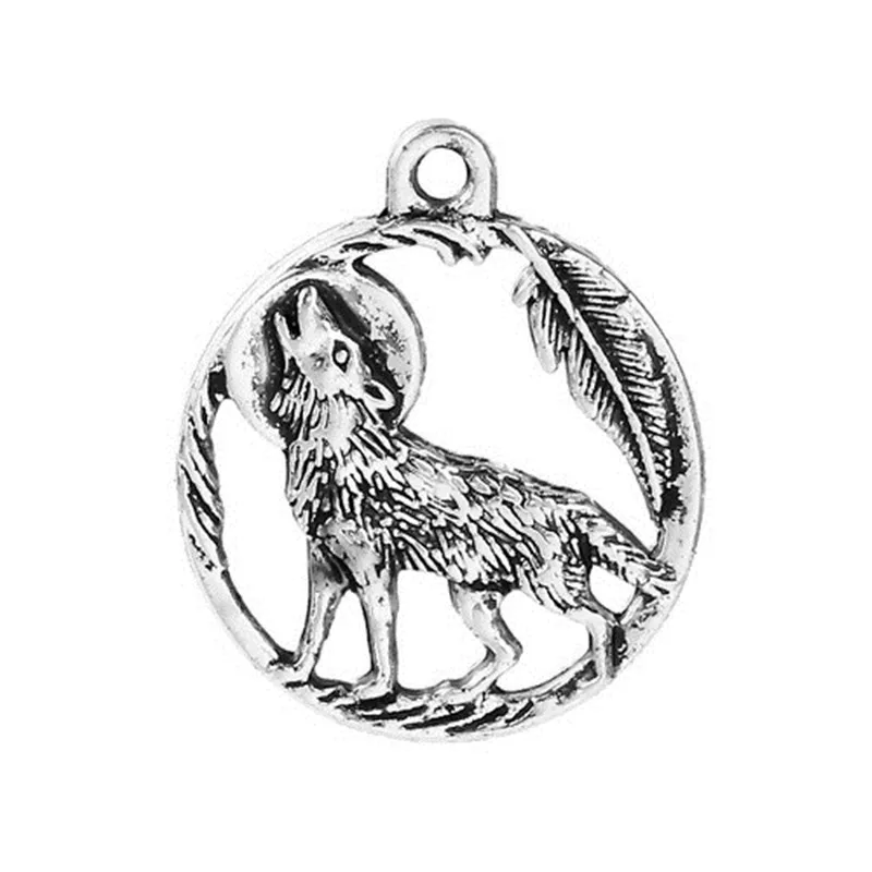 Подвески DoreenBeads из цинкового сплава подвески волк серебряный цвет круглые