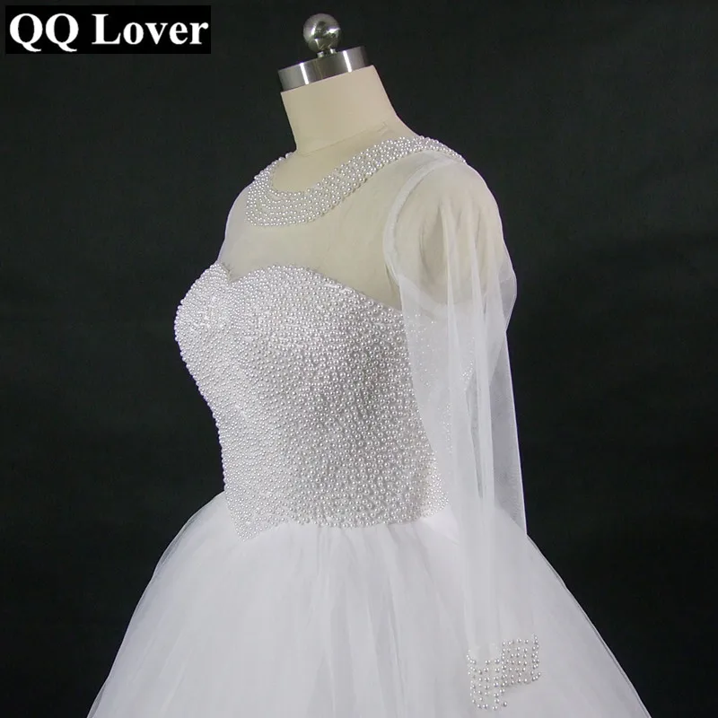 

QQ Lover 2019 New Full Pearls Beading Ball Gown Wedding Dress Long Sleeves Wedding Gown