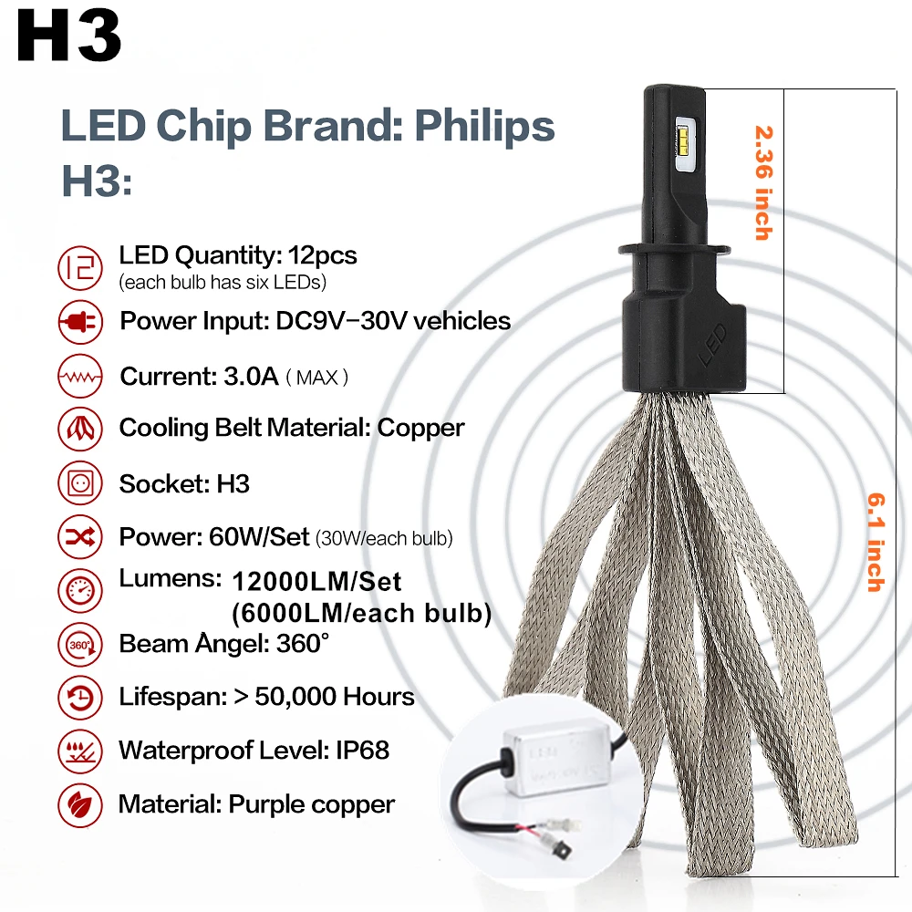 Вызывают H4 H13 9004 9007 Hi lo луч 60 W CSP автомобиля светодиодный фар кос излучающих 12000LM 6000 K Авто лампочки H1 H3 H27 H7 H11 HB3