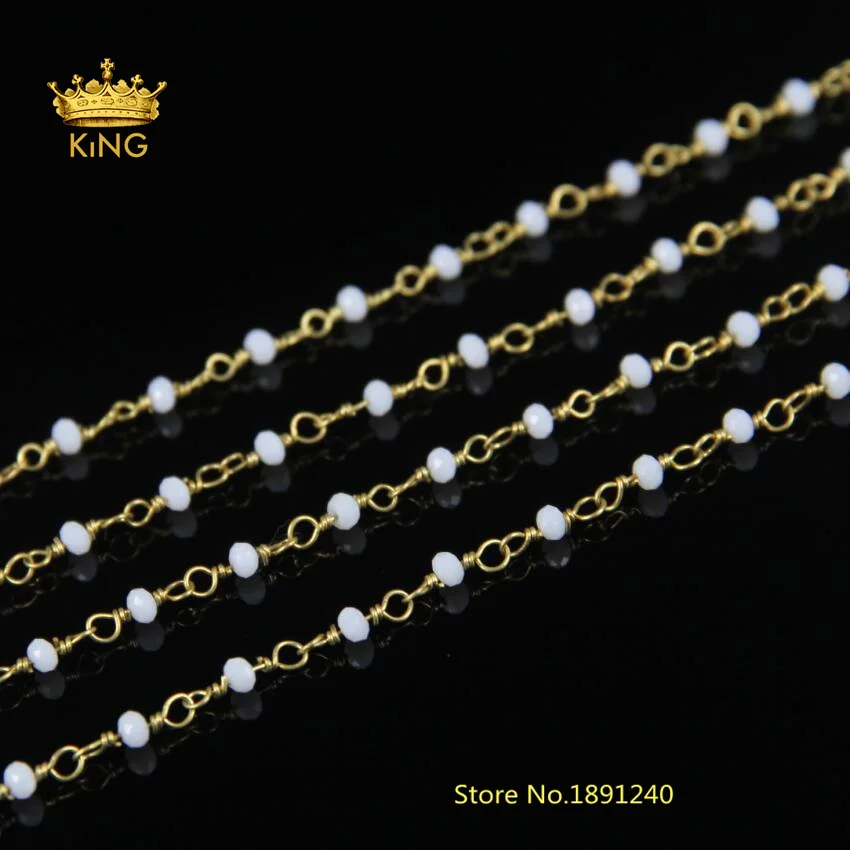 

2x3mm Small Beads Fashion 5Meter White Glass Crystal Faceted Bead Chain,Brass Rosary Chain of Bracelet Jewelry Findings LS011