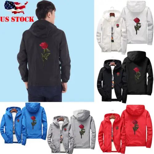

Модные мужские толстовки с капюшоном, унисекс, с вышивкой розы, 2018, толстовки с молнией