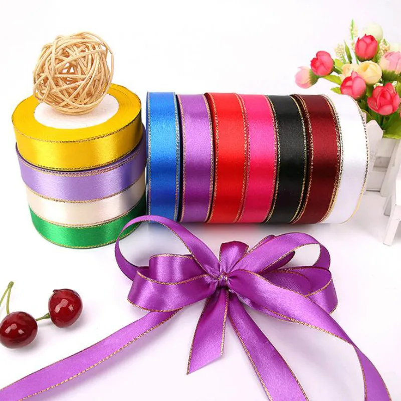 Сатиновая лента 20 мм с золотым краем украшения для свадебных приглашений дома