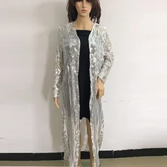 silver white Cakucool, с блестками, с вышивкой, удлиненная, открытая стежка, женская, блестящая, сексуальная, кружевная, сетчатая, полупрозрачная верхняя одежда, сексуальная, тонкая, женская, плюс - Цвет: silver white