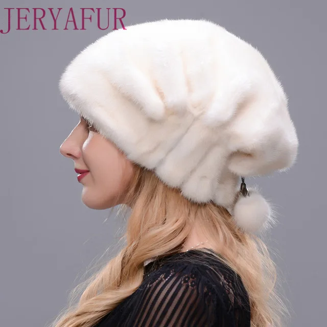 Женская меховая шапка JERYAFUR теплая зимняя из натурального меха норки