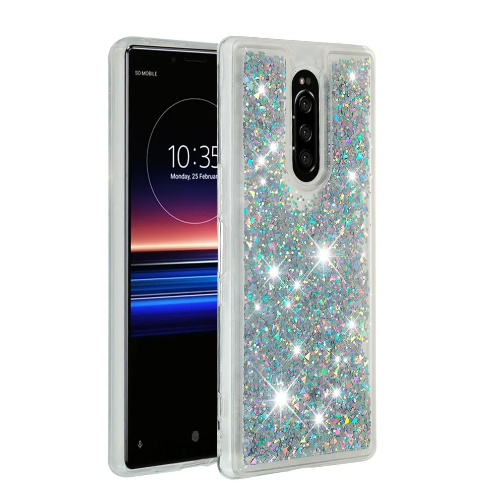 Сияющий ТПУ с песчаным декором anti-fall Love Heart чехол для телефона подходит SONY Xperia 1 |