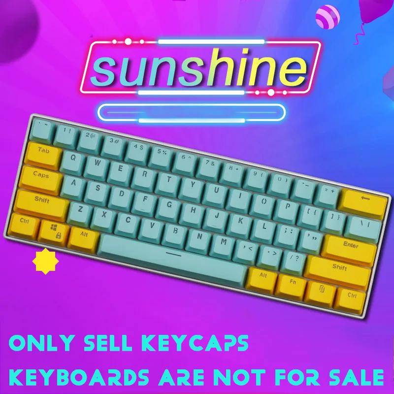 Yellow-Cyan Blue 61-ключ PBT Подсветка "сделай сам", комплект из двух Цвет механическая клавиатура для GH60/RK61/ALT61/Энни/покер клавиатура колпачки - Цвет: Yellow-Cyan Blue