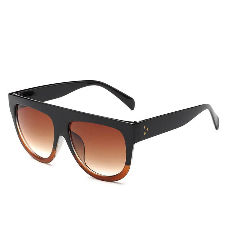 Женские солнцезащитные очки с заклепками черные большого размера плоским верхом