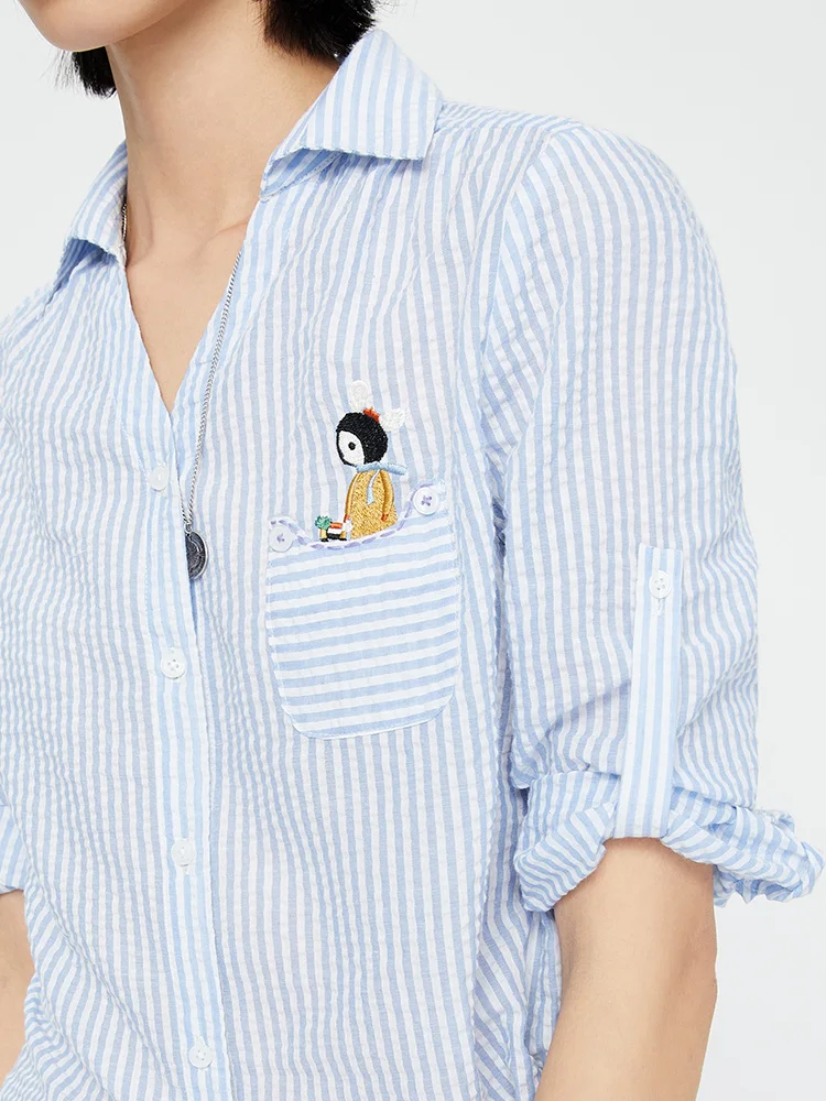 Toyouth Women Blouses 2019 Turn Down Collar Embroidery Striped Elegant Office Lady Casual Half Sleeve Shirt Tops Chemise Femme |