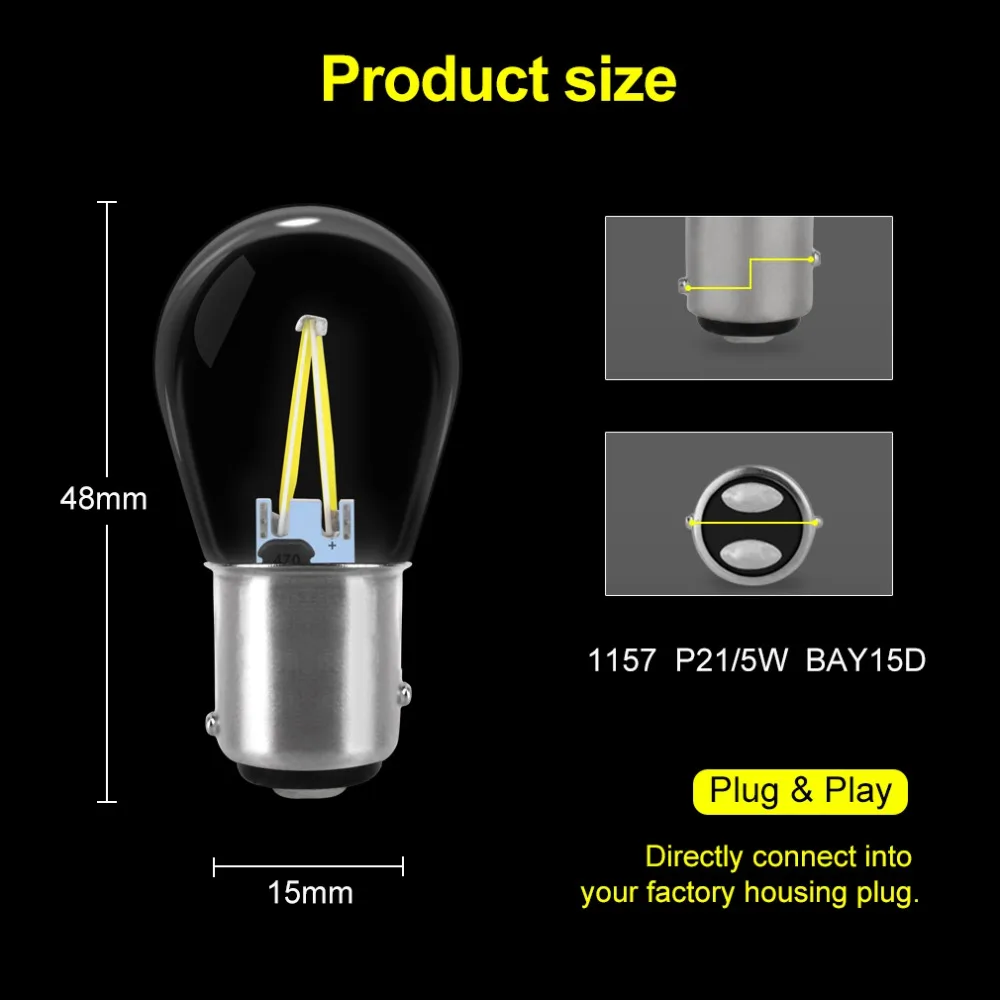 1157 BAY15d P21/5W СВЕТОДИОДНЫЙ Автомобильный Фонарь COB чипы накаливания тормозные огни