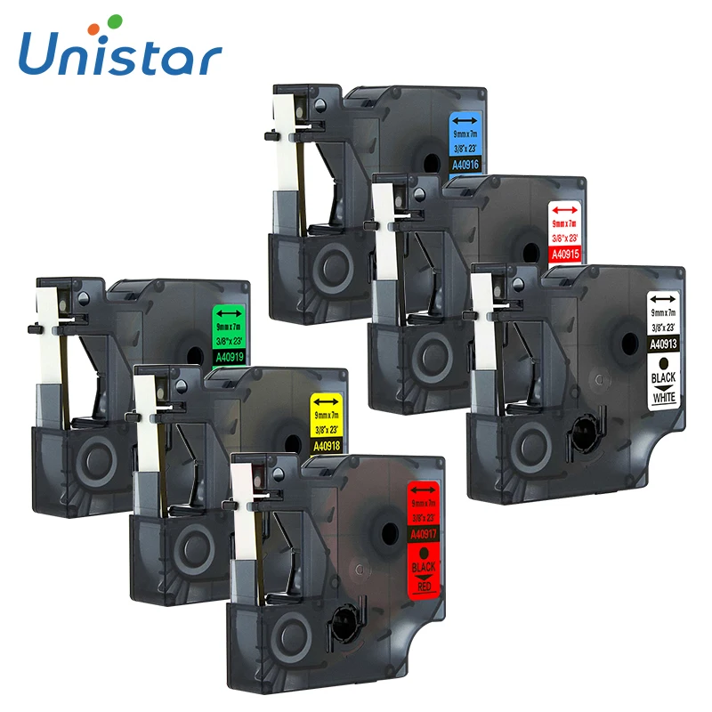 Набор этикеток Unistar 6 шт./лот совместимый с этикетками Dymo 9 мм 40913 40915 40916 40917 40918 40919