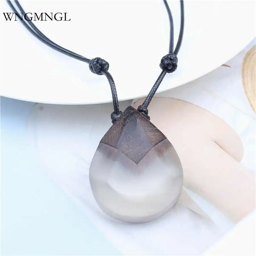 

WNGMNGL 2018 New 4 Colors Wood Resin Natural Sandalwood Water Long drop Pendant Necklace For Women Statement Fashion Jewelry