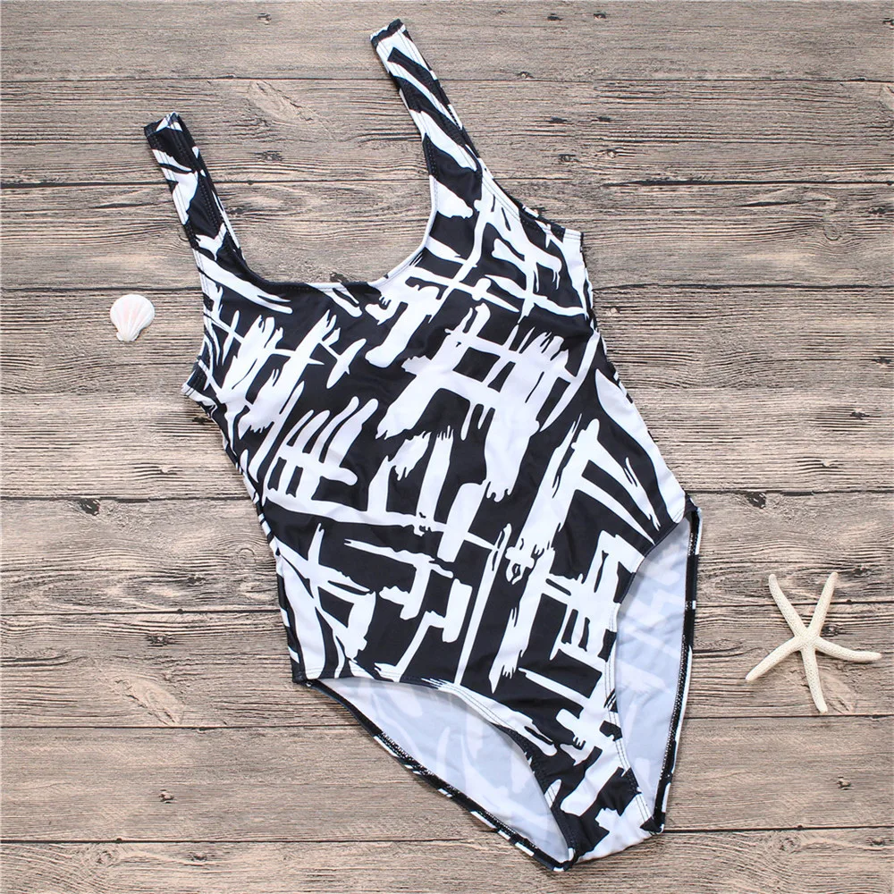 Полосатый цельный бикини спортивная одежда для плавания женский купальный