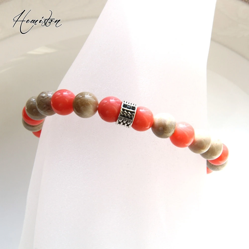 

Thomas Colorful Material Mix Featuring Pink Coral Stone Hieroglyphic Bead Bracelet, Mysterious Jewelry Gift for Women TS B357