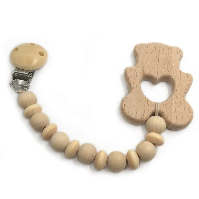 Chip Dale Baby Wood Pacifier Chain Teething Holder Clips Natural Non-toxic Beads Animal Teether Pendant Chains | Мать и ребенок