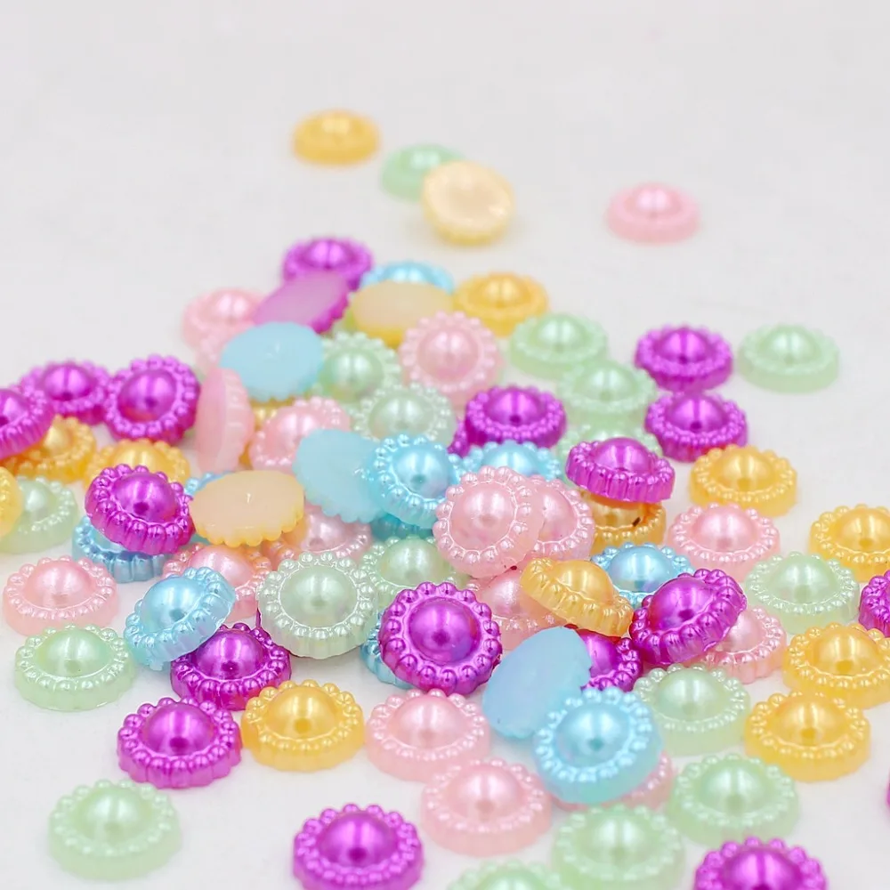New 200pcs/Lot Multi Flower Flat Back Half Round Imitation Pearl Beads 9mm Cameo Cabochon Diy Jewelry Finding Making | Украшения и