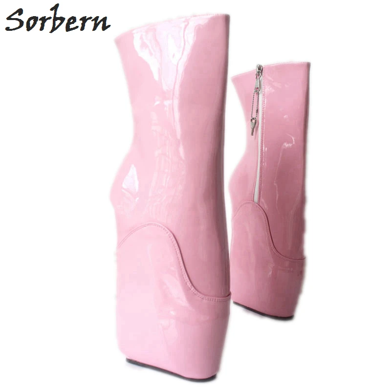 

Sorbern Pink Hidden Wedge Ballet Boots Lockable Zipper Sexy Fetish Heels Custom Ankle Boots No Heel Ballet Heelless Shoes