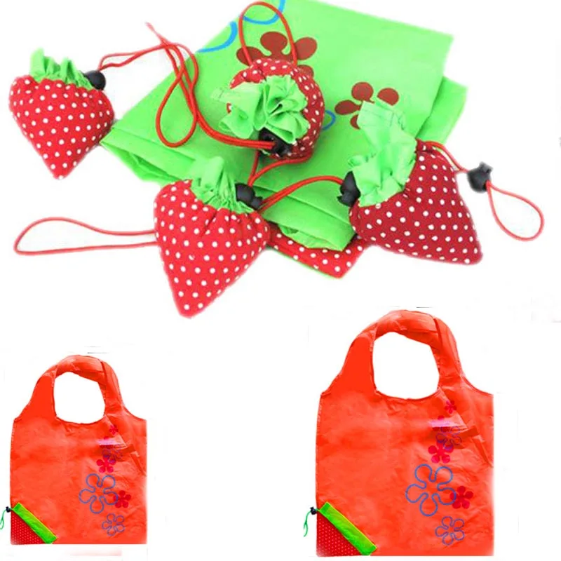 2017 новая простая зеленая складная удобная сумка для покупок с клубничным фруктом
