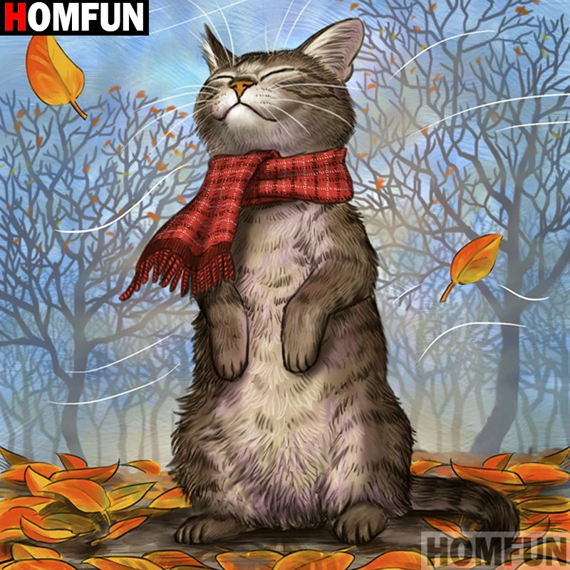 

Алмазная 5d живопись HOMFUN, картина «Кот» из квадратных/круглых страз, алмазная вышивка «сделай сам», домашний декор, A14068