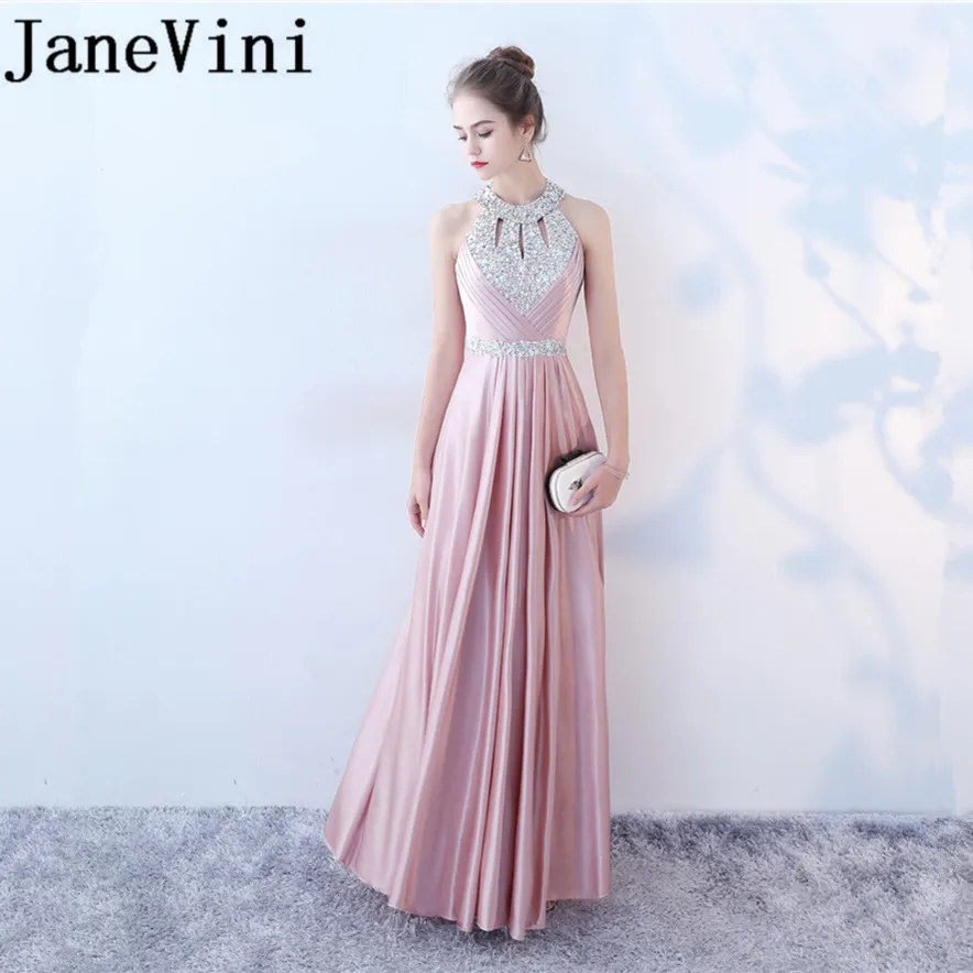 JaneVini 2018 элегантные розовые длинные Сатиновые платья подружки невесты блестящее