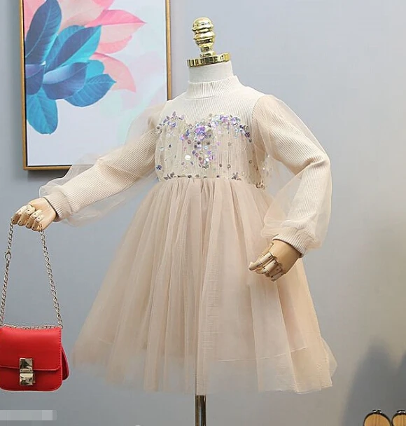 2018 wholesale Autumn Girls 90-140 children clothes Korean version Western style beautiful sweet Sequin princess dress Y2898 | Детская