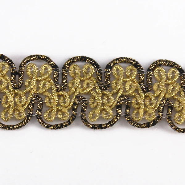 Плетеная отделка золотистая металлическая вышитая кружевная для ткани 20yd/T1261 |