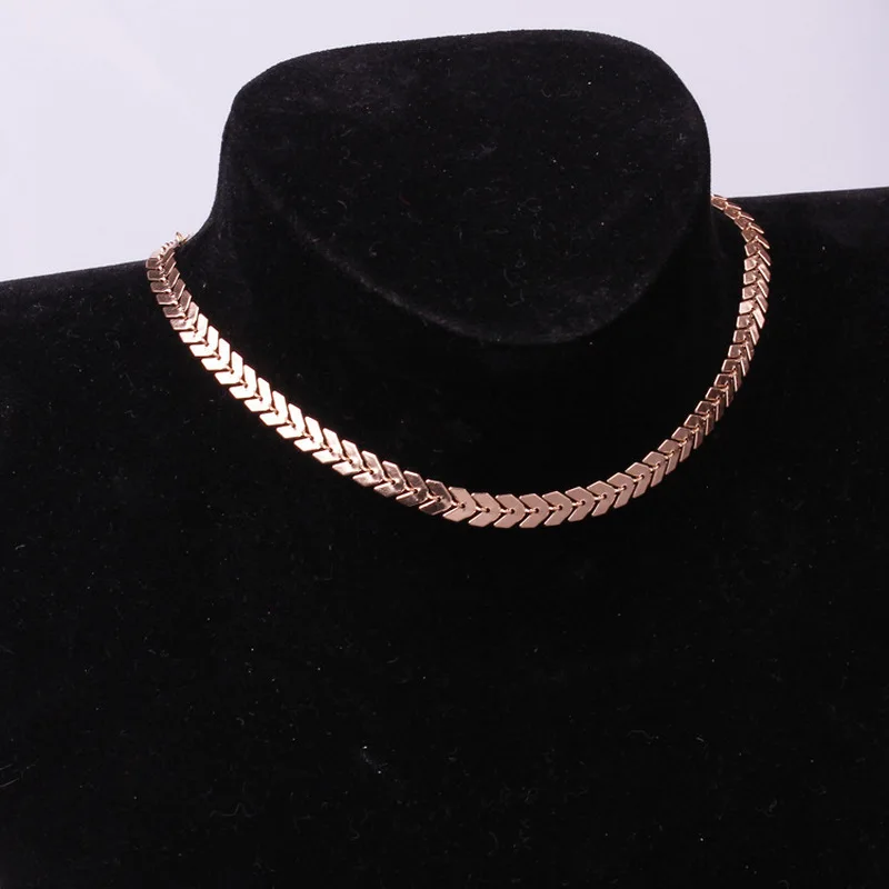 HOMHUL Мода Fishbone цепи Блестки Короткие Цепочки и ожерелья цепь тату ключицы |