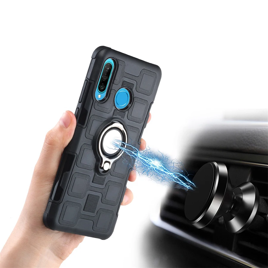 Ударопрочный чехол-держатель для Huawei P30 lite p20 Pro роскошный чехол с магнитным