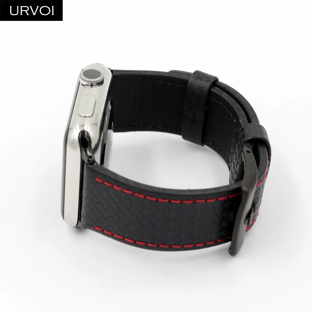 Ремешок URVOI для Apple Watch series 6 SE 5 4 3 21 кожаный ремешок из углеродного волокна iwatch
