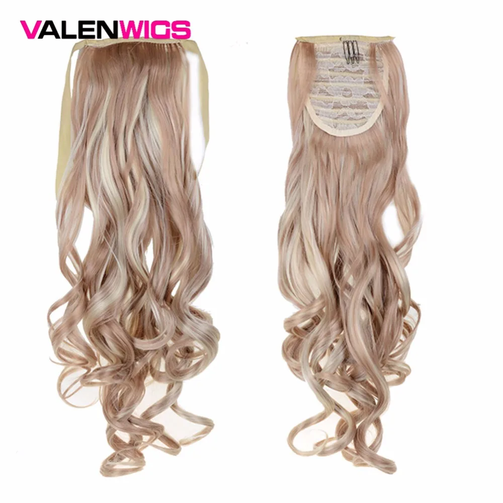 Valenwigs 22 дюймов Синтетические Волосы Волнистые Стиль Высокая температура волокна основы вокруг шиньона поддельные волосы конский хвост для черной белой женщины