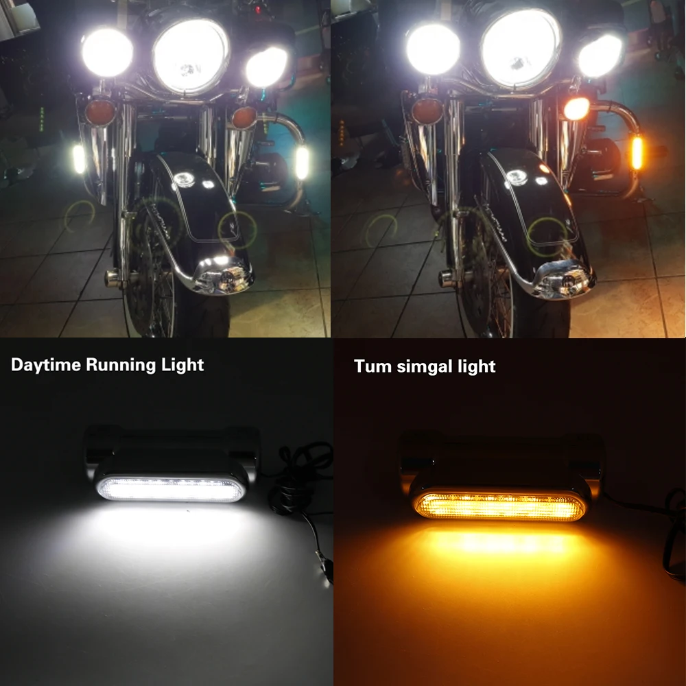 For Harley Touring Models 2 Pcs Motorcycle Highway Bar Switchback Driving Turn Signal Light LED Crash Bars Amber White |