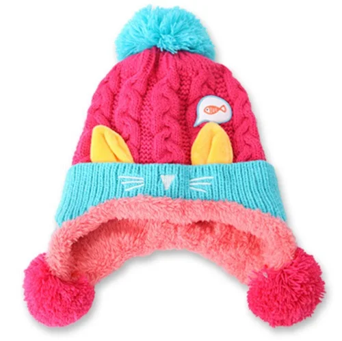 Winter Baby Hats Ball Hat Thick Warm Knitted Boy Girl Cap Protect The Ears Beanies Cartoon Ear Toddler H030S | Детская одежда и