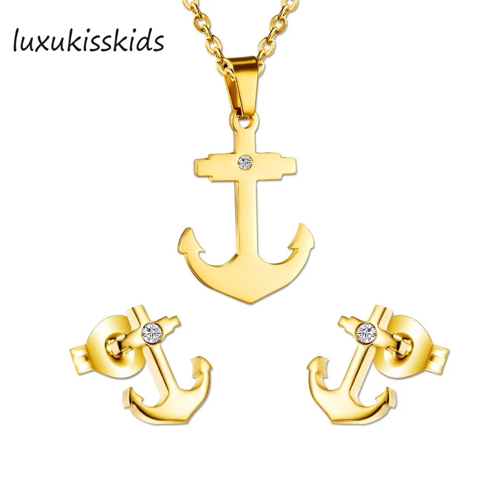 LUXUKISSKIDS Золотое циркониевое ожерелье с подвеской якоря Женский комплект из Дубая