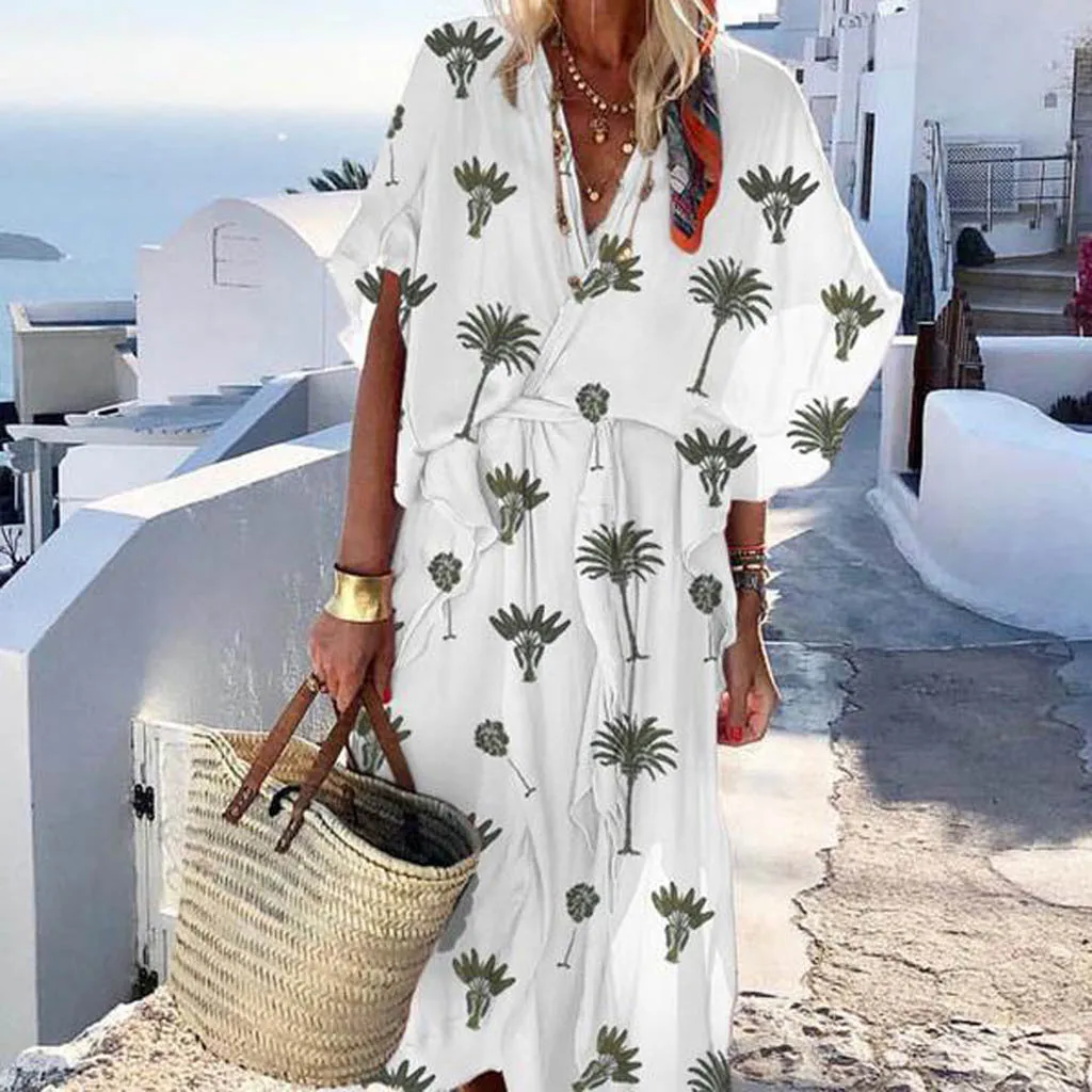 Женская одежда летнее повседневное свободное богемное платье с v образным