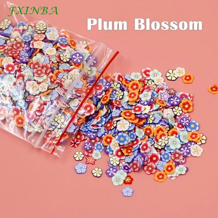 Plum Blossom Fxinba 1000 шт./упак. мини фимо фрукты Ломтики для поставки слаймов/ногти Нейл Арта, полимерная глина, Шлама Игрушки Лизун "сделай сам" - Цвет: Plum Blossom