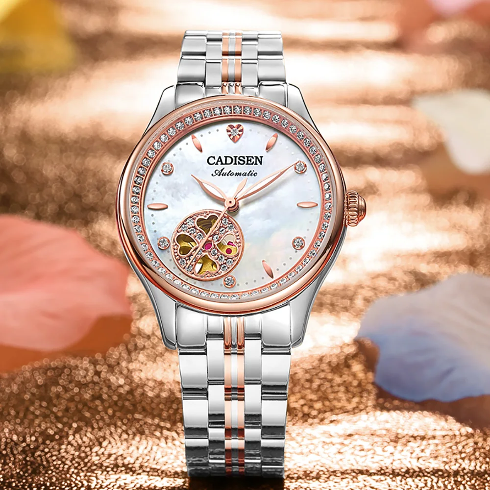 C8132 новые женские часы CADISEN skeleton Автоматическая повседневная одежда модные