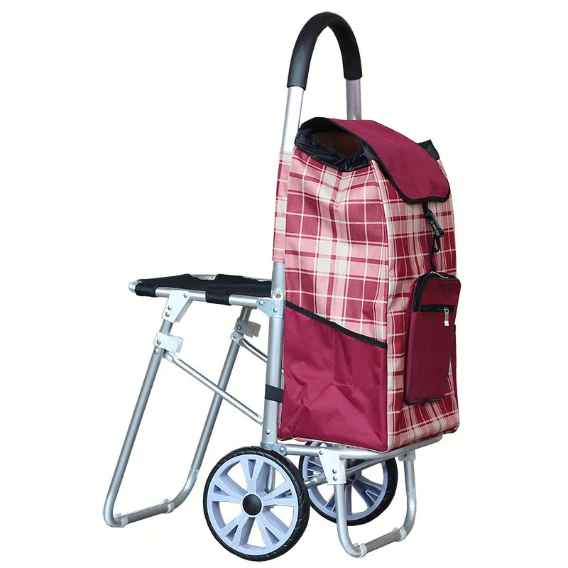 Red with seat Большого размера алюминиевый сплав корзину с ткань Оксфорд сумка Высокое качество складной Чемодан восхождение корзина с деревянным сиденьем " колеса - Цвет: Red with seat