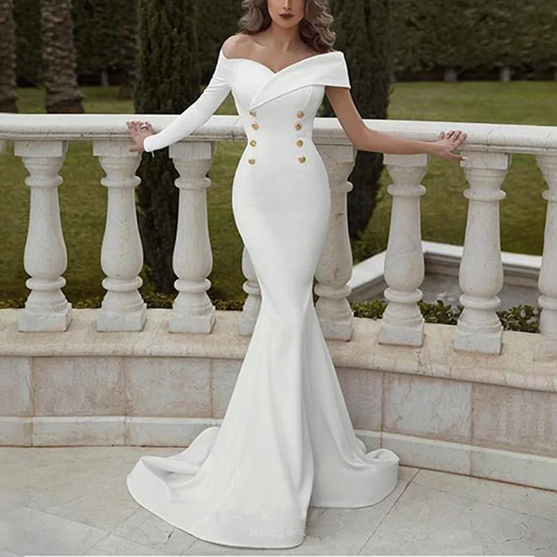 Женское платье Формальное с длинным рукавом тонкое вечернее открытыми плечами