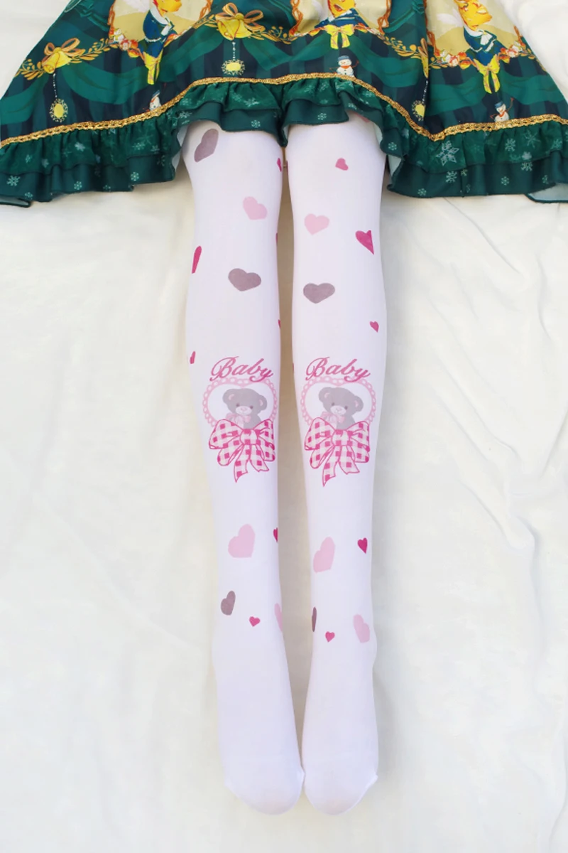 

Japanese Sweet Lolita Stockings Cute Bear Printed Tights Pantyhose Student Stockings