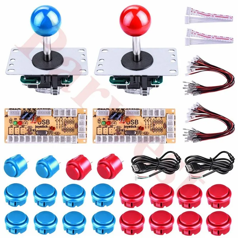 Red and Blue Аркадные игровые кнопки контроллер комплект с аркадные игры; usb энкодер доска для Windows и Raspberry Pi x 5 Pin Sanwa Джойстик и кнопки - Цвет: Red and Blue