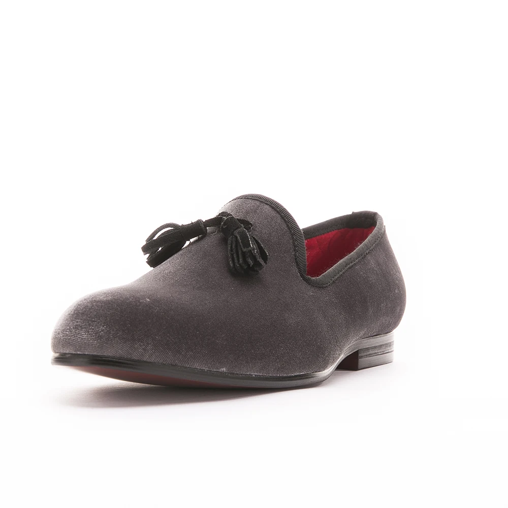 Новинка 2017 года Стильные лоферы ручной работы Серая бархатная Мужская обувь с