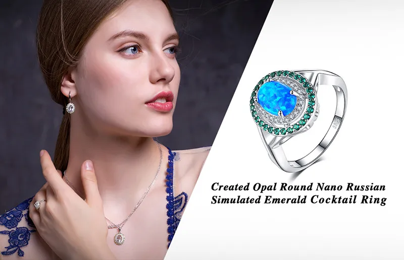 Jewelrypalace модные 1.2ct Овальный создания опал инкрустация Изумрудный коктейль кольцо из натуральной 925 серебро Винтаж украшения для Для женщин