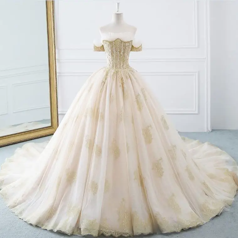Robe De Mariee Princesse De роскошное бальное платье принцессы с коротким рукавом с бусинами аппликации блёстками - Цвет: picture color