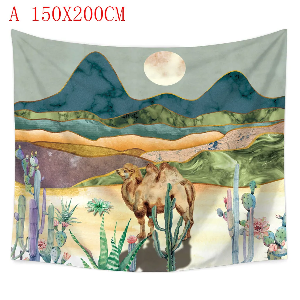 Camel Under The Moonlight Watercolor Printed Tapestry Wall Hanging Decor Beach Towel Cactus Blanket | Дом и сад