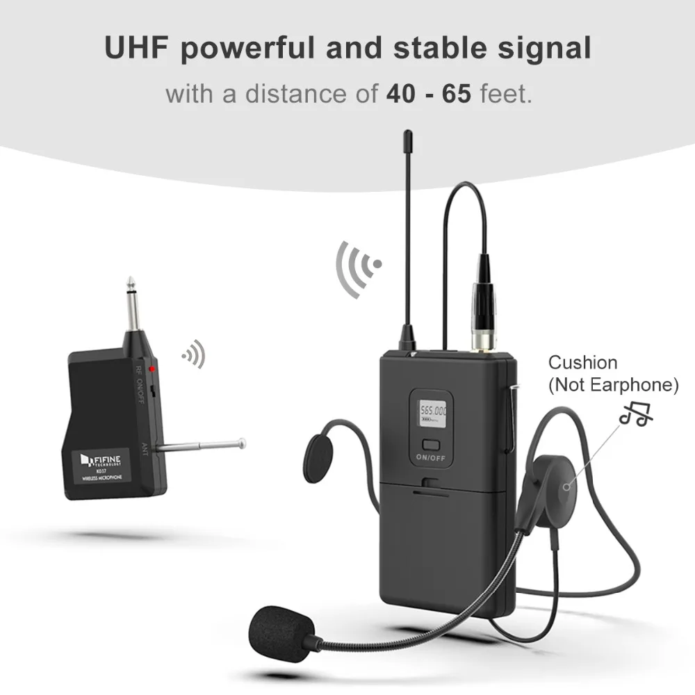 FIFINE 20-Channel UHF1/4 дюйма выход петличный и гарнитура микрофон передатчик для камеры встречи обучение речи руки бесплатно 037B