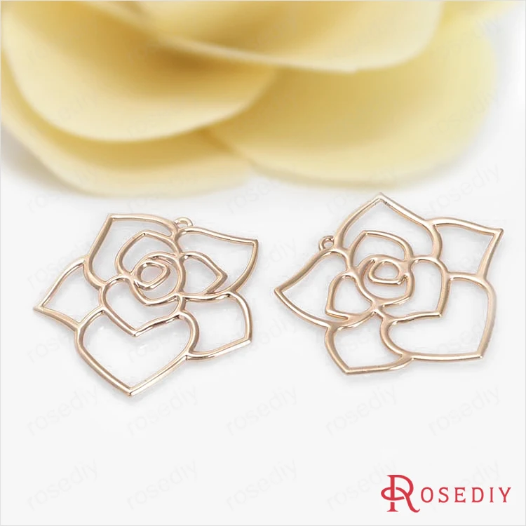6 шт. латунные подвески в виде Розы 35 х35 мм 24 К цвета шампанского|charm pendant|rose charmcharm