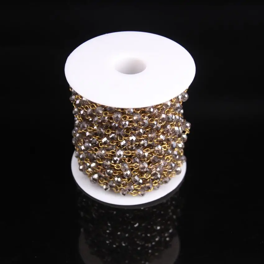 Прозрачные серые стеклянные граненые бусины Розария цепи поставки 5 метров