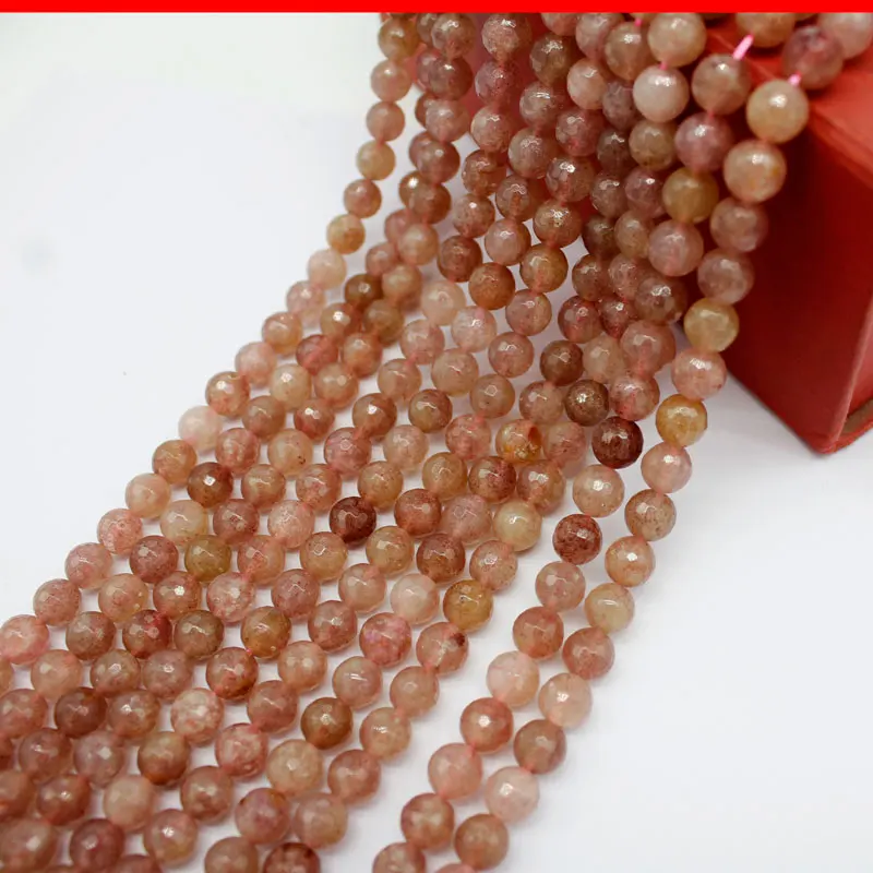 

round faceted Strawberry Crystal Stone beads: 8mm 10mm natural stone beads DIY loose beads for jewelry making strand 15" DIY