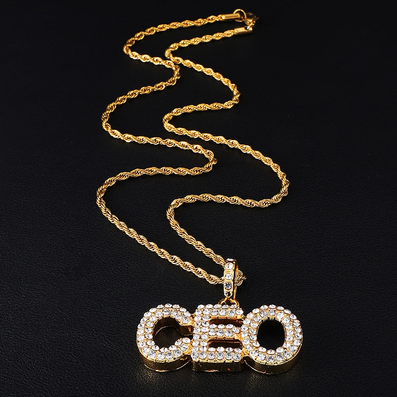 Хип-хоп полностью со стразами слова из букв CEO Bling Iced Out веревка подвески на
