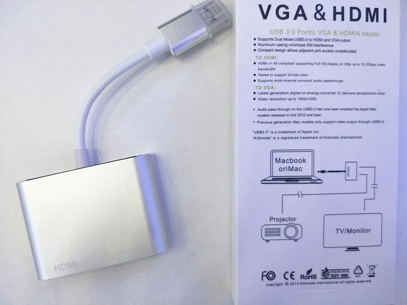 USB 3,0-HDMI VGA адаптер Mac OS USB-VGA HDMI адаптер 1080P конвертер Поддержка HDMI VGA синхронизация выход для Windows7/8/10